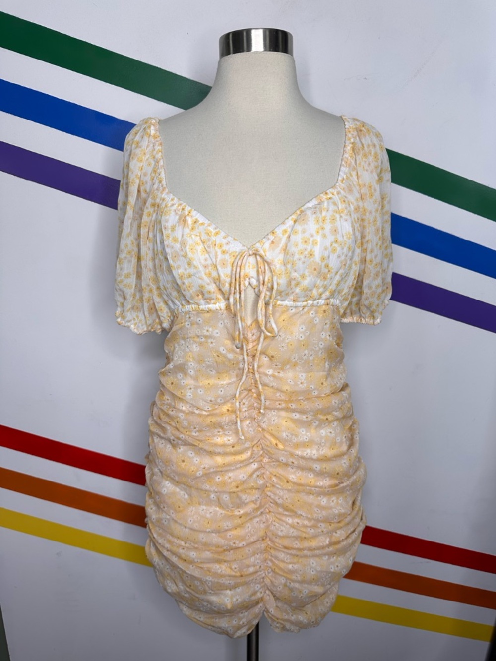 NEW Free People floral ruched open back mini dress size small